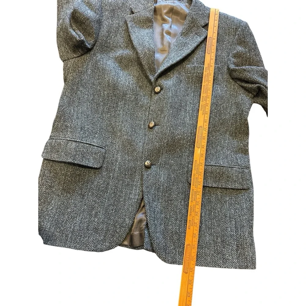 Patrick James Harris Tweed Blazer 42R Blue Gray Herringbone Wool Sport Coat EUC
